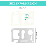 Personalized stainless steel credit card multitool size information, perfect gift for men, bottle opener card dimensions.