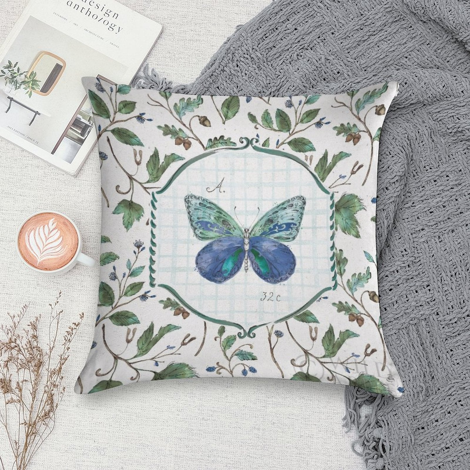 MyArtsyGift super soft throw pillow case, butterfly design, machine washable, personalized living room decor, made in USA