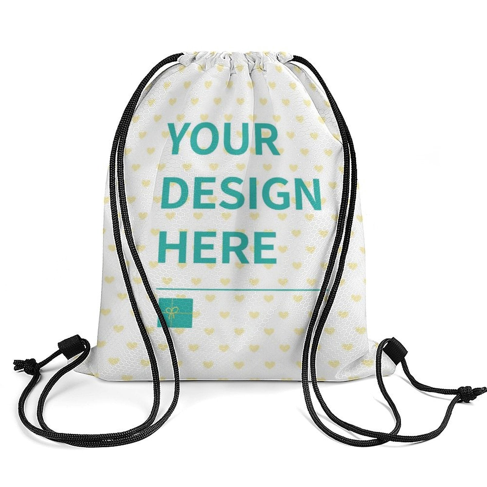 Customizable Drawstring Backpack in White Honeycomb Fabric with Text 'YOUR DESIGN HERE'