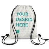 Customizable Drawstring Backpack in White Honeycomb Fabric with Text 'YOUR DESIGN HERE'