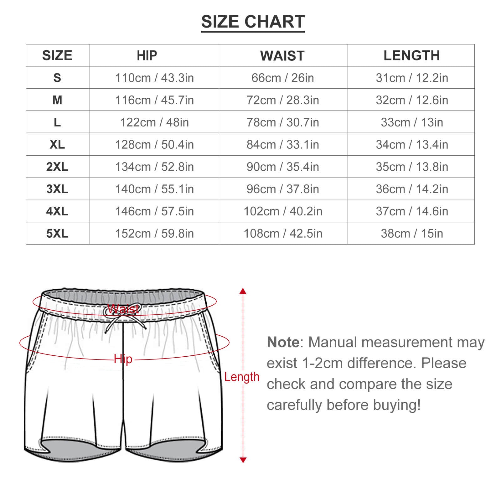 Summer shorts size chart. Find your fit for customizable women's outfits at MyArtsyGift.com. Sizes S-5XL.
