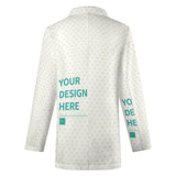Customizable women's casual blazer, personalized design area, white heart pattern, available at MyArtsyGift