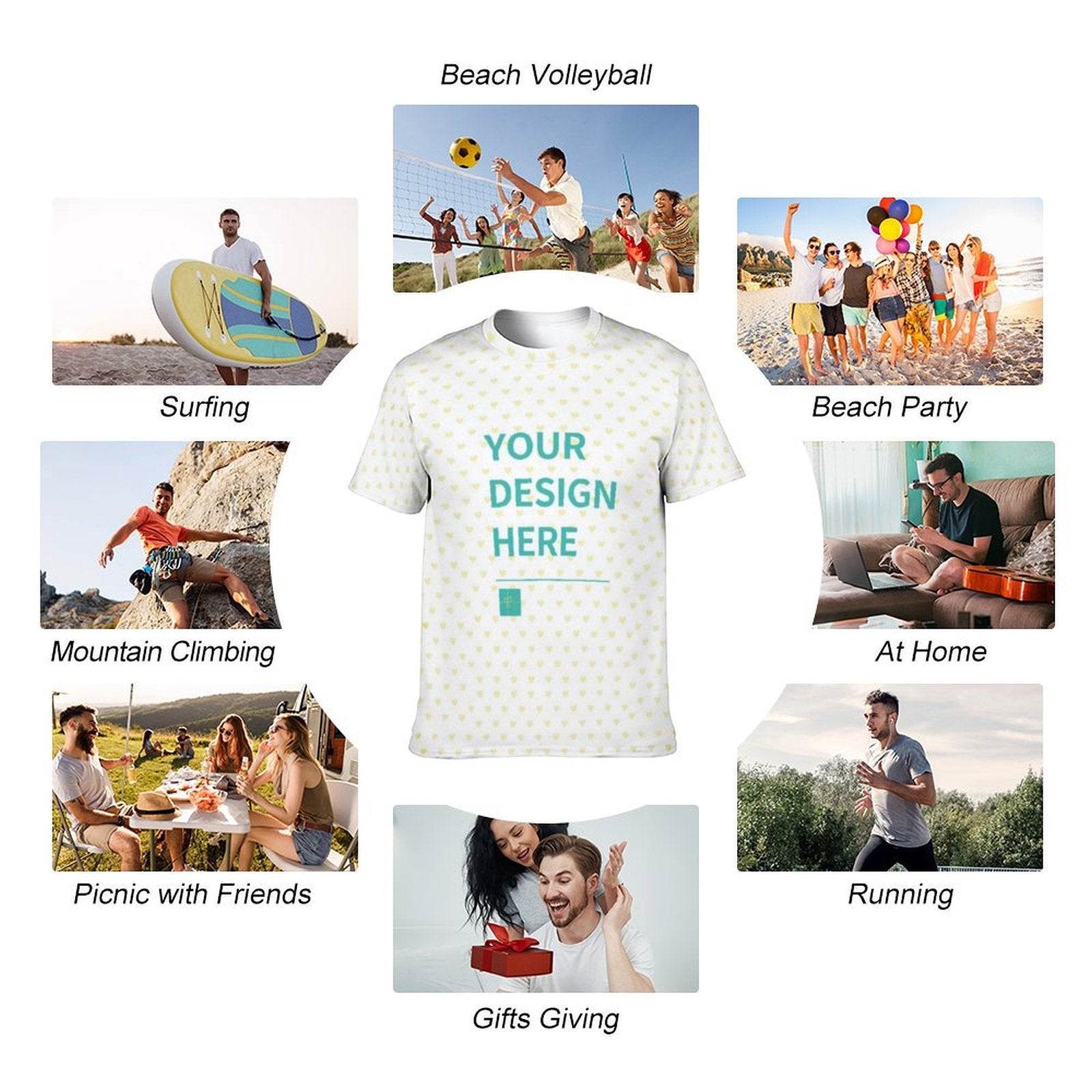 Custom men's short-sleeve t-shirt with 'YOUR DESIGN HERE', perfect gift, polyester fabric for various activities