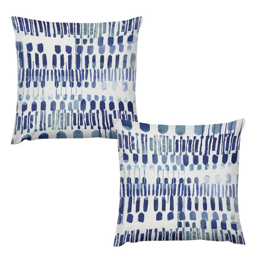 Set of 2 Short Plush Pillow Covers with Abstract Blue Brushstroke Design - Home Decor