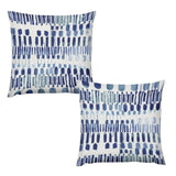 Set of 2 square plush pillow covers with abstract blue brushstroke design, home decor