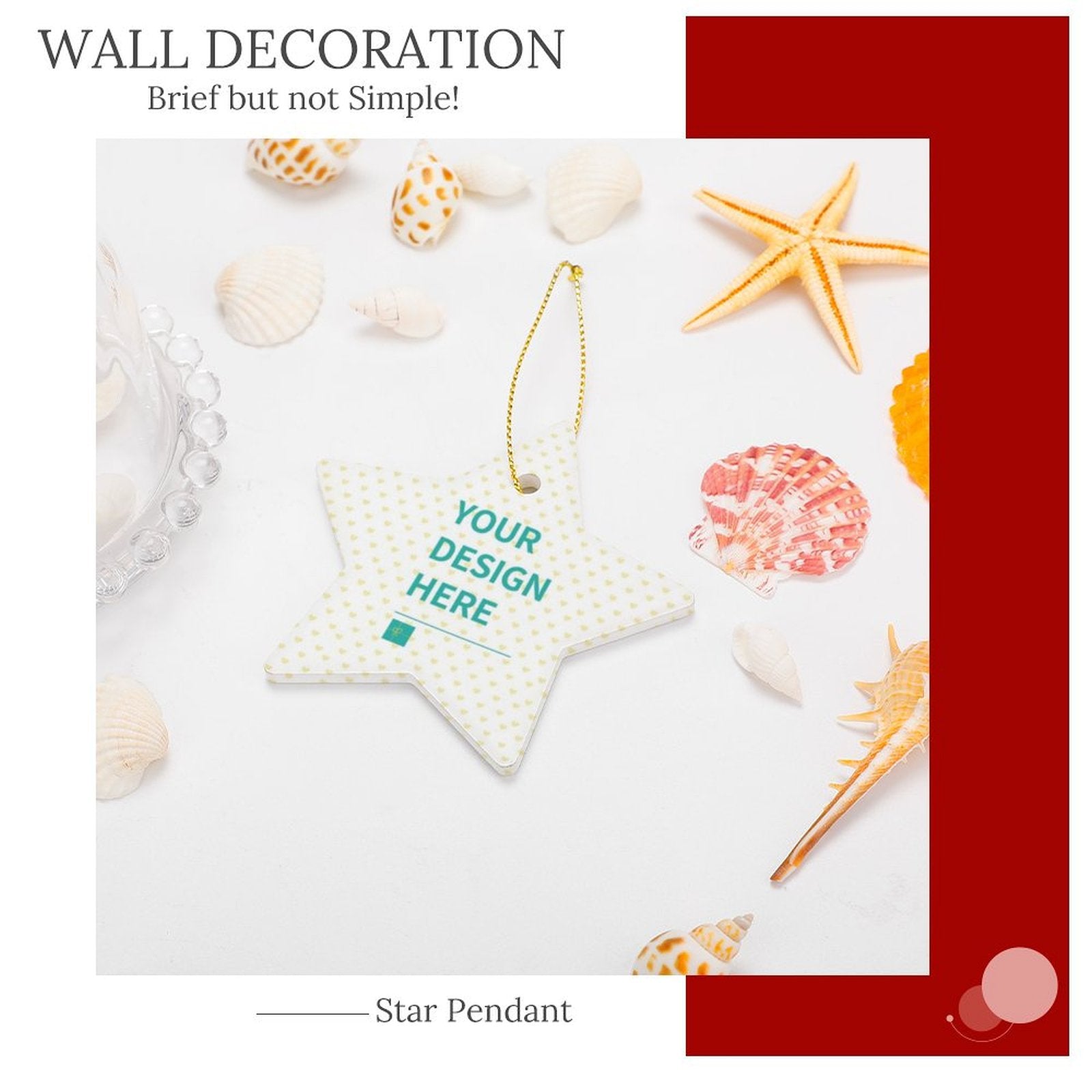 Custom ceramic Christmas star ornament with design area, seashell decor, for Xmas gifts
