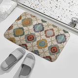 Coral velvet bath rug with geometric pattern, non-slip floor carpet for bathroom