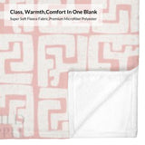 Blush pink geometric fleece blanket, soft and cozy, for sofa or bed, with text "Class, Warmth,Comfort In One Blank"