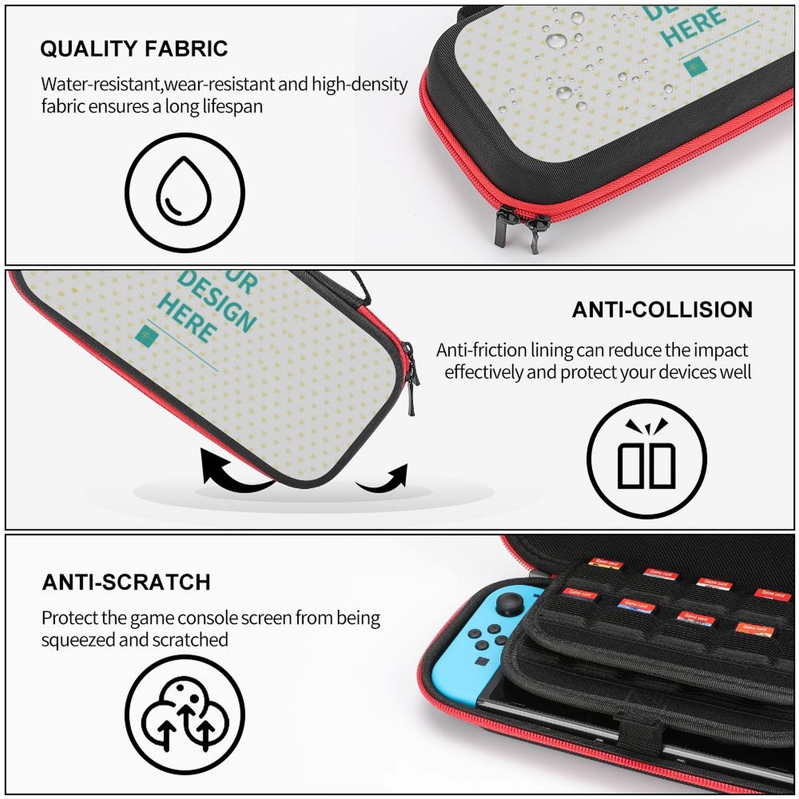 Nintendo Switch carrying case with quality fabric, protection, and personalized design area. For boys and girls.
