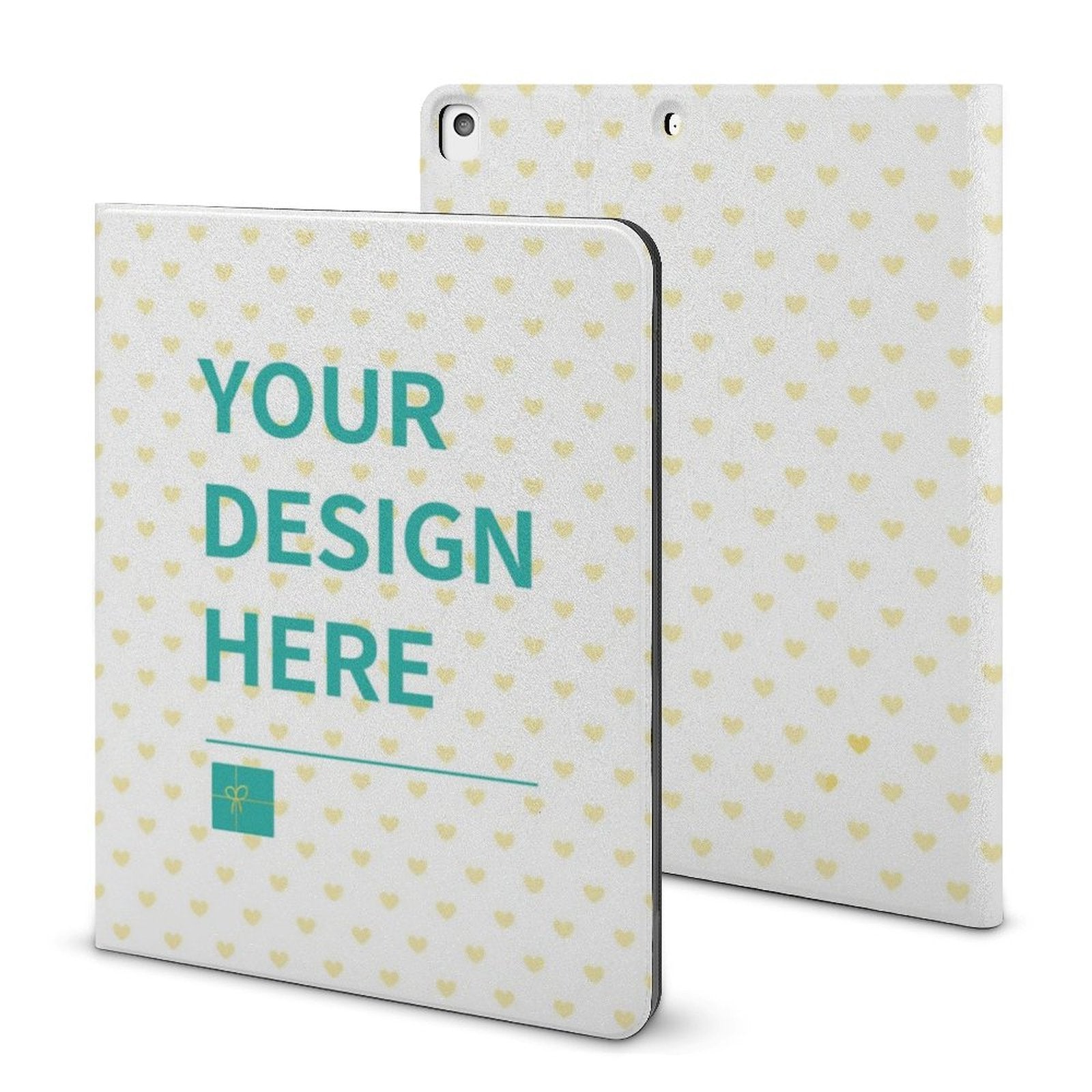 Custom iPad case with heart pattern and personalized design, fits iPad Air/Pro, soft TPU back cover. Book-like design.