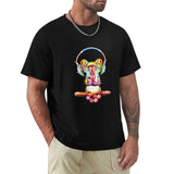 Men's black short sleeve crew neck t-shirt with colorful frog wearing headphones print