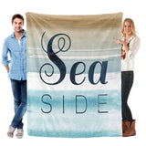 Beach Blue Seaside Flannel Blanket, stylish and soft blanket for couch and bed use, made in USA.
