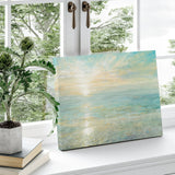Sunrise canvas art print on window, ocean scenery, soft colors by DANHUI NAI, perfect for wall decor.