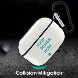 Custom AirPods Pro case, heart pattern, black carabiner, with 'YOUR DESIGN HERE' design, PC hard shell