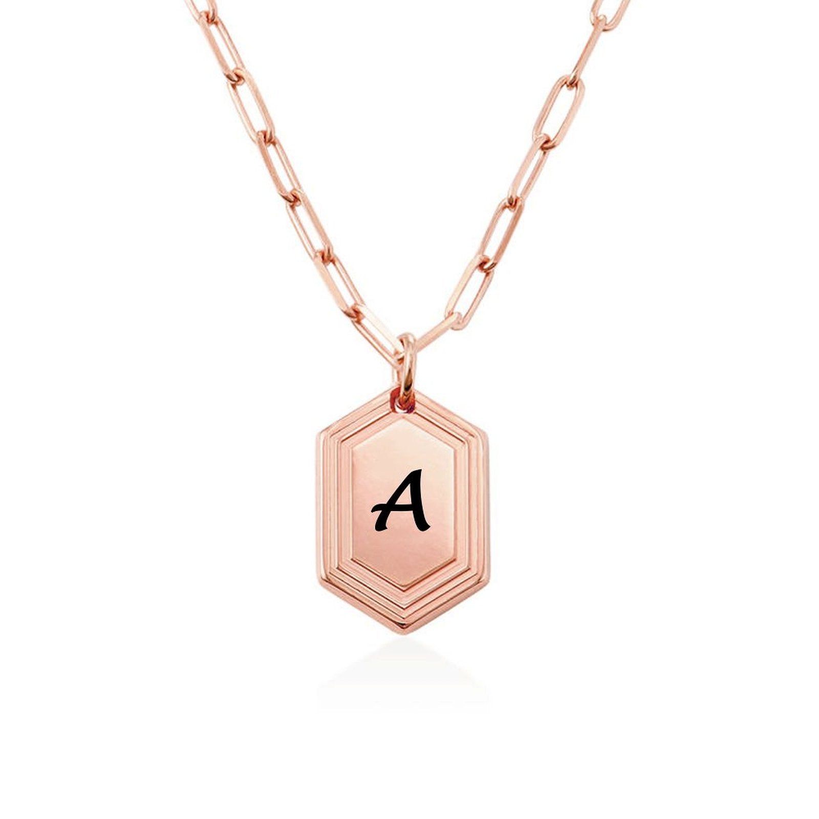 Rose gold initial necklace with letter A pendant, personalized custom engraved jewelry, gift for women and men