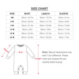 Newborn baby romper size chart. Bust, length, and sleeve measurements for MyArtsyGift baby clothes. Check size before buying.