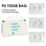 Custom PU tissue box cover, personalized design with "YOUR DESIGN HERE" text, rectangular shape for home or office use.