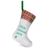Personalized sequin Christmas stocking with plaid cuff and 'Your Design Here' text for Xmas decoration