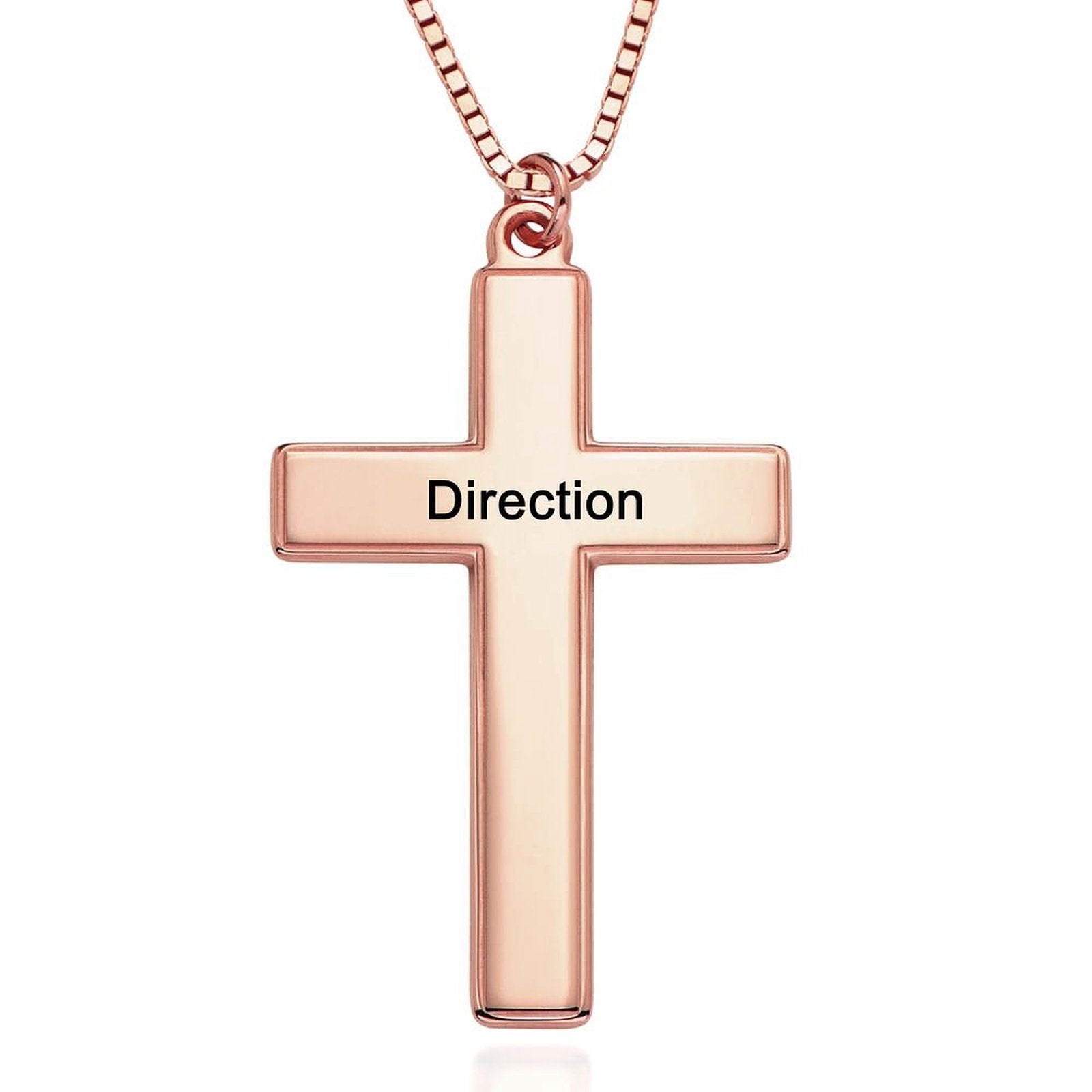Rose gold 'Direction' cross pendant necklace, Christian gift for men & women. Customizable religious jewelry.