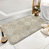 Coral velvet bath rug with gold floral pattern, non-slip and quick-drying for bathroom