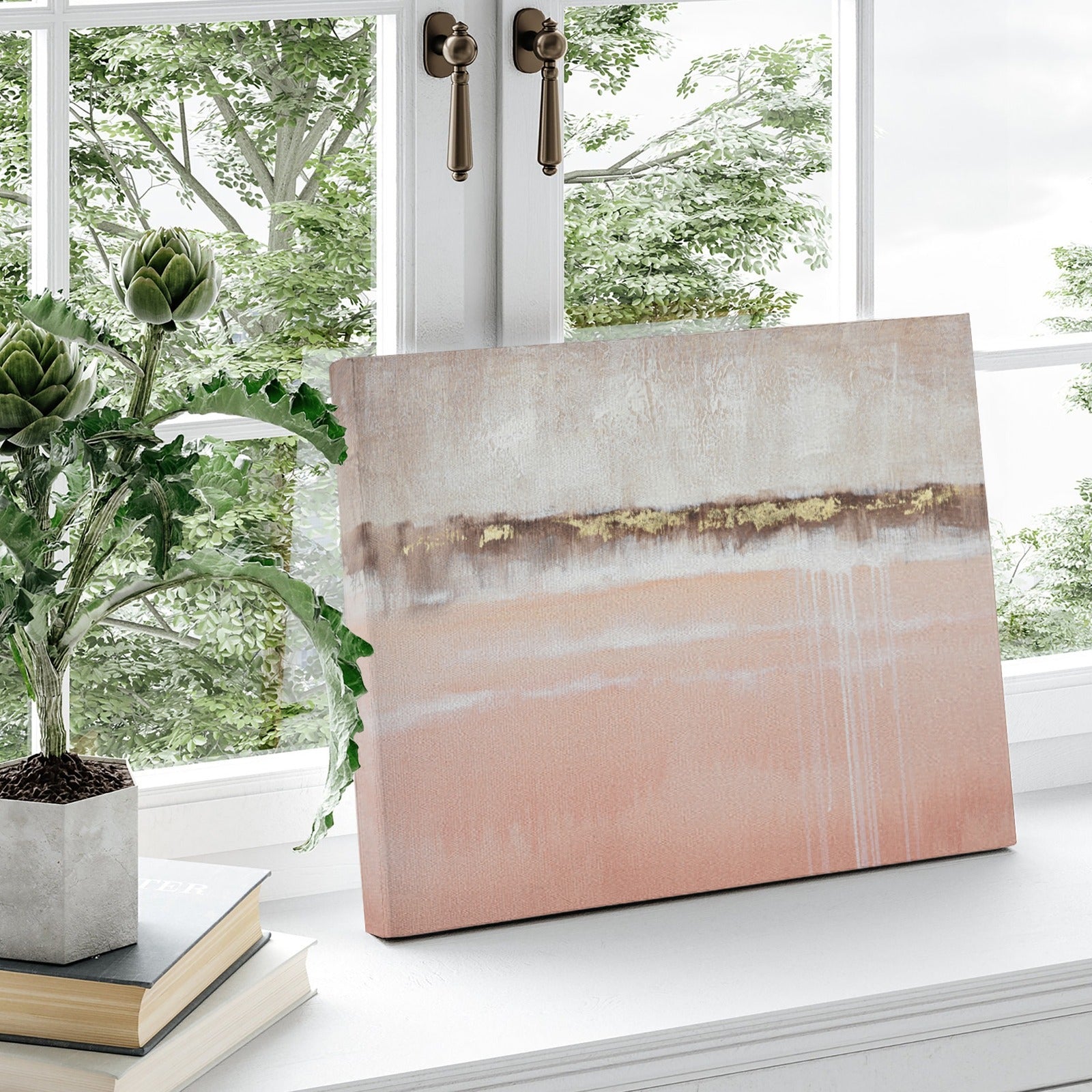 Pink and Gold Abstract Canvas Wall Art for Bedroom or Living Room, Canvas Wall Decor