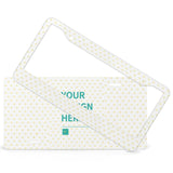 Customizable license plate with yellow hearts and text YOUR DESIGN HERE, aluminum frame included.