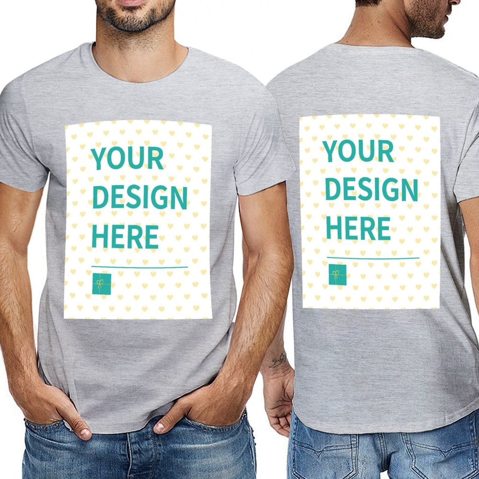 Customizable double-sided men's short-sleeve t-shirt with 'YOUR DESIGN HERE' print, cotton, MyArtsyGift
