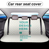 Custom car rear bench seat cover with 'Your Design Here' text and a heart pattern design, showcasing personalization options.