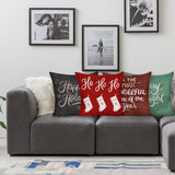 Set of 4 Cotton Linen Christmas Pillow Cases for Bedroom or Living Room, featuring holiday greetings and designs