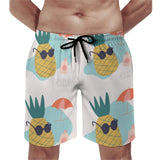 Hawaiian swim shorts with pineapple sunglasses print, quick-drying mesh lining, perfect beach gifts.