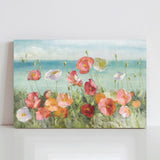 Coastal poppies beach flower canvas print in USA, perfect wall art decor for living room and bedroom.