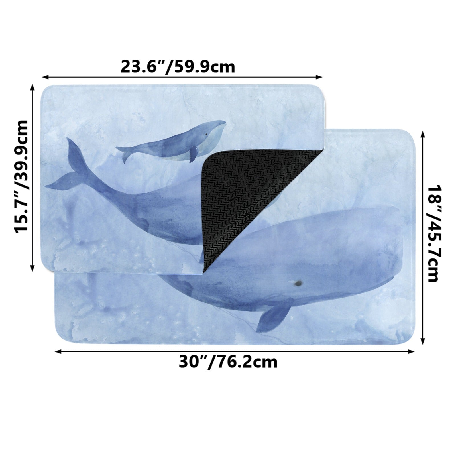 Blue whale doormat for entrance, watercolor art design, rubber floor mat, indoor/outdoor use