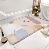 Coral velvet bath rug with abstract geometric design, non-slip bathroom rug