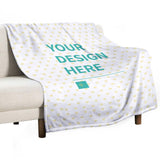 Custom fleece blanket with heart pattern and 'YOUR DESIGN HERE' design, soft and cozy