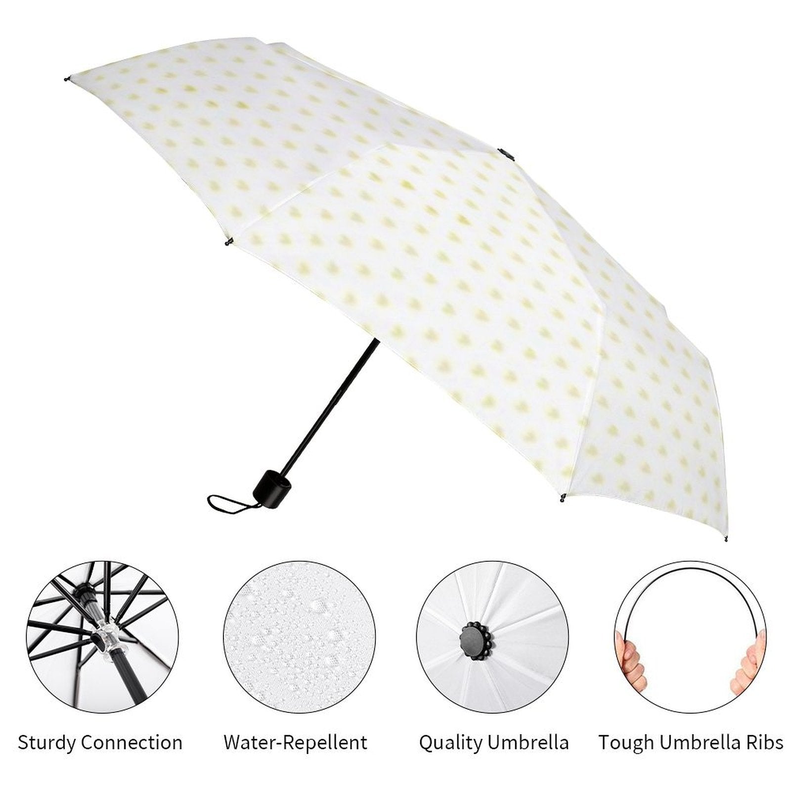 Custom UV resistant 3-fold umbrella with yellow dots, windproof and water-repellent, an ideal gift.
