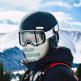 Custom sun protection balaclava face mask with 'YOUR DESIGN HERE' text, perfect for skiing.