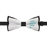 Custom polyester bow tie, adjustable, with 'YOUR DESIGN HERE' design, suitable for formal & casual occasions.