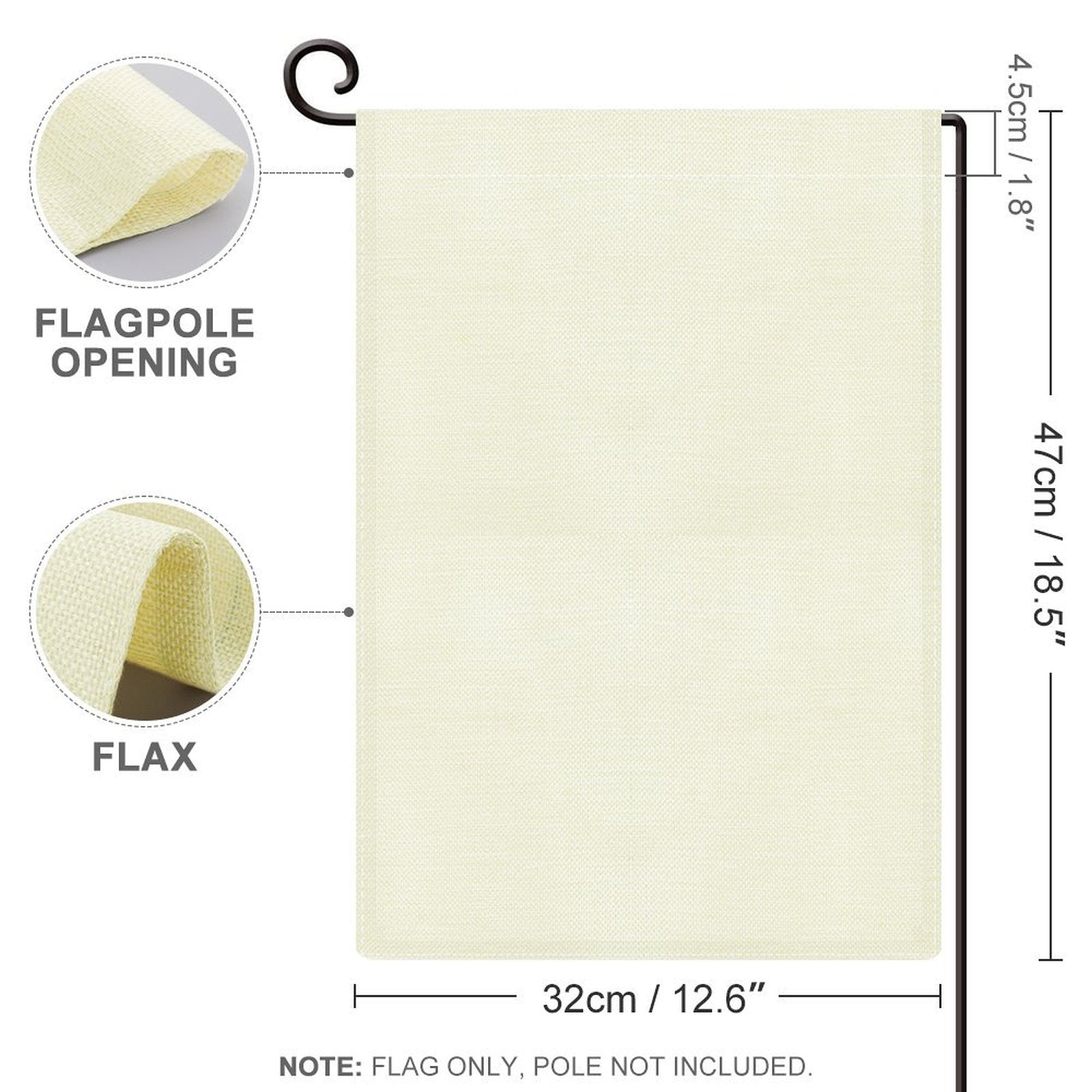Linen garden flag, cream colored, 47x32cm, with flax material detail for outdoor yard decorations