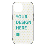 Customizable iPhone 14 case with heart pattern, text 'YOUR DESIGN HERE' - MyArtsyGift.com