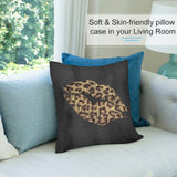 Leopard lips plush pillow cover in living room. Soft and skin-friendly pillowcase for sofa decoration.
