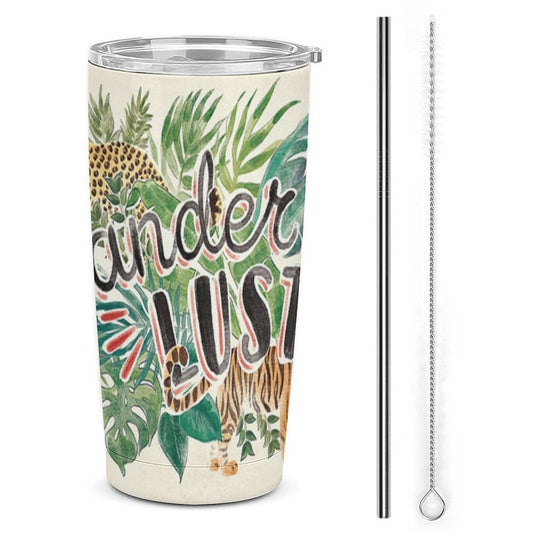 Stainless steel travel coffee mug with Wanderlust design, perfect birthday or Christmas gift