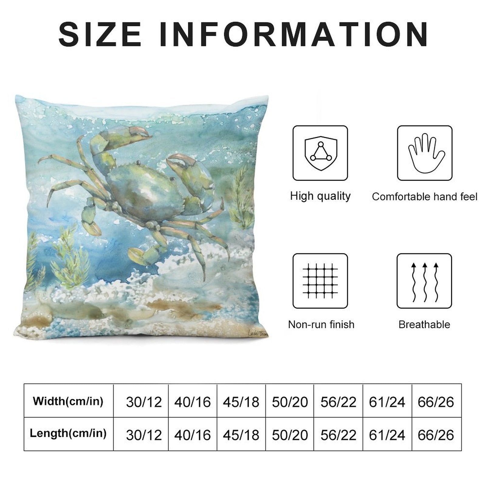 Crab design pillow cover in various sizes, soft plush material, for sofa or couch, living room decor