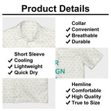 Custom short sleeve shirt details: Breathable, lightweight, comfortable, with yellow heart pattern.