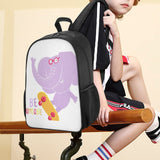 Kids' backpack with elephant graphic, Oxford cloth, side pockets, and "BE UNIQUE" text, perfect for school.