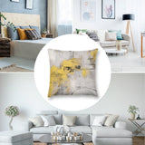 Short plush throw pillow cover with abstract art in yellow, gray, and black. Home decor.