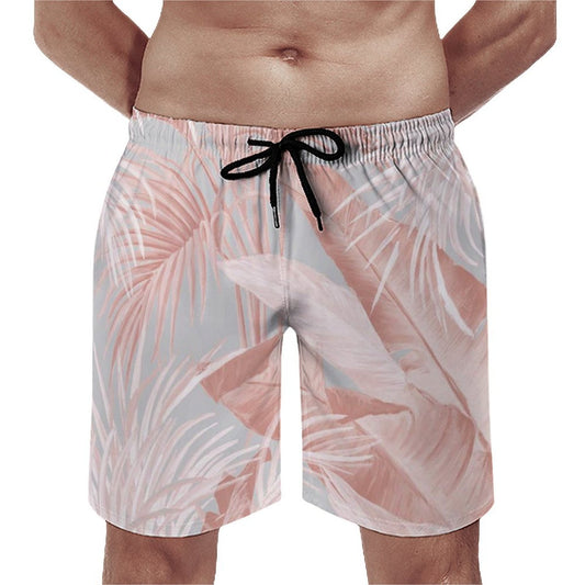 Men's Hawaiian swim shorts with palm leaf pattern, quick dry fabric and drawstring waist