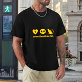 Men's black cotton crew neck t-shirt with Love Death & Cat design, stylish urban wear, available in sizes S-6XL