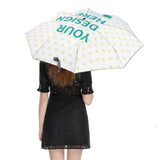 Customizable auto umbrella with heart pattern and 'YOUR DESIGN HERE' text, perfect gift for men and women