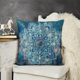 Blue mandala plush pillow cover, soft and fluffy, perfect for sofas and living rooms, short plush material.