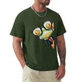 Men's green crew neck t-shirt with a frog design graphic, Classic Tees for men from MyArtsyGift